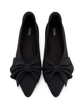 VIVAIA Black Pointed Toe Knit Bow Ballet Flats Size 39 / US 8.5 New